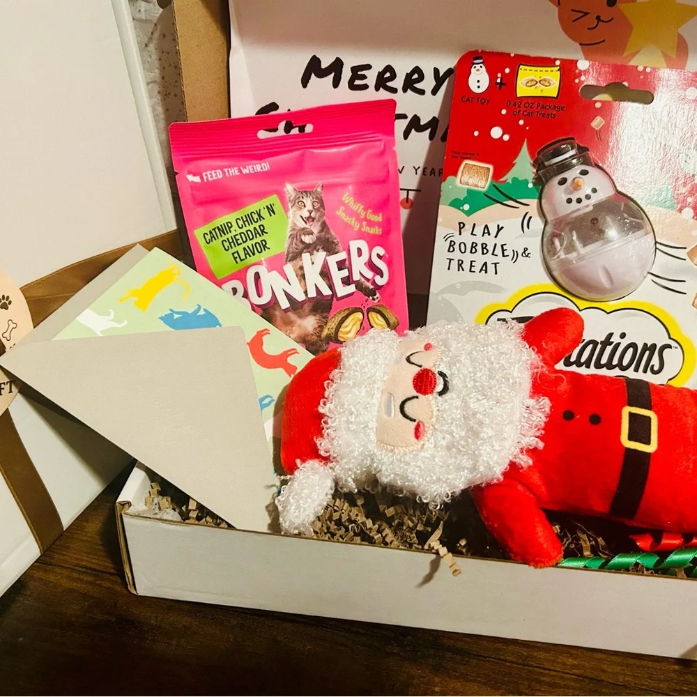 Santa Cat Toy and Treats Gift Set
